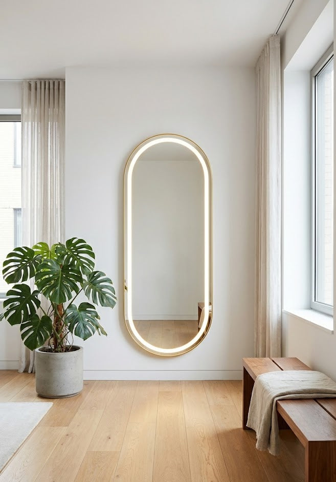 espejo cápsula 140x60 arenado sandblast con luz led