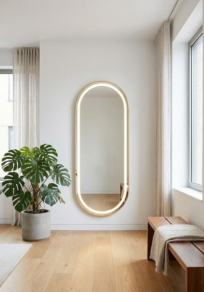 Espejo Cápsula 140x60 Arenado Sandblast con Luz LED