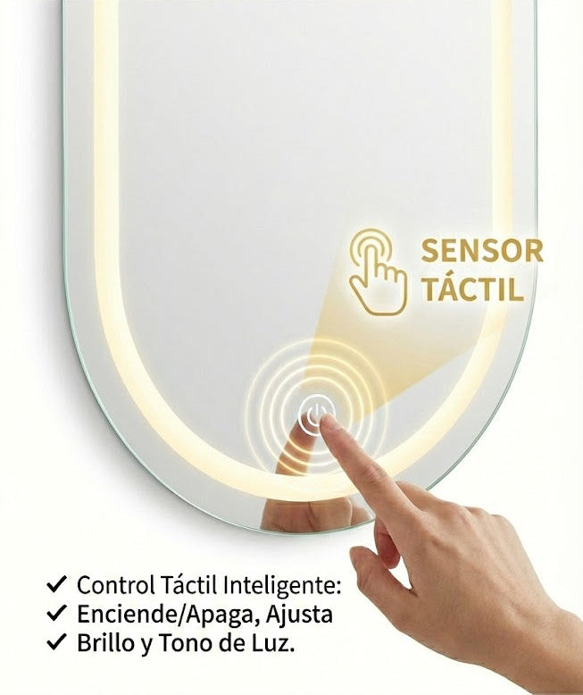 espejo cápsula 140x60 arenado sandblast con luz led