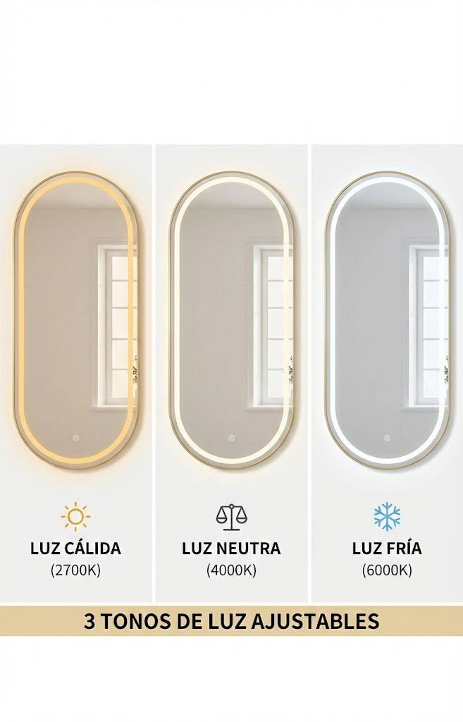 espejo cápsula 140x60 arenado sandblast con luz led