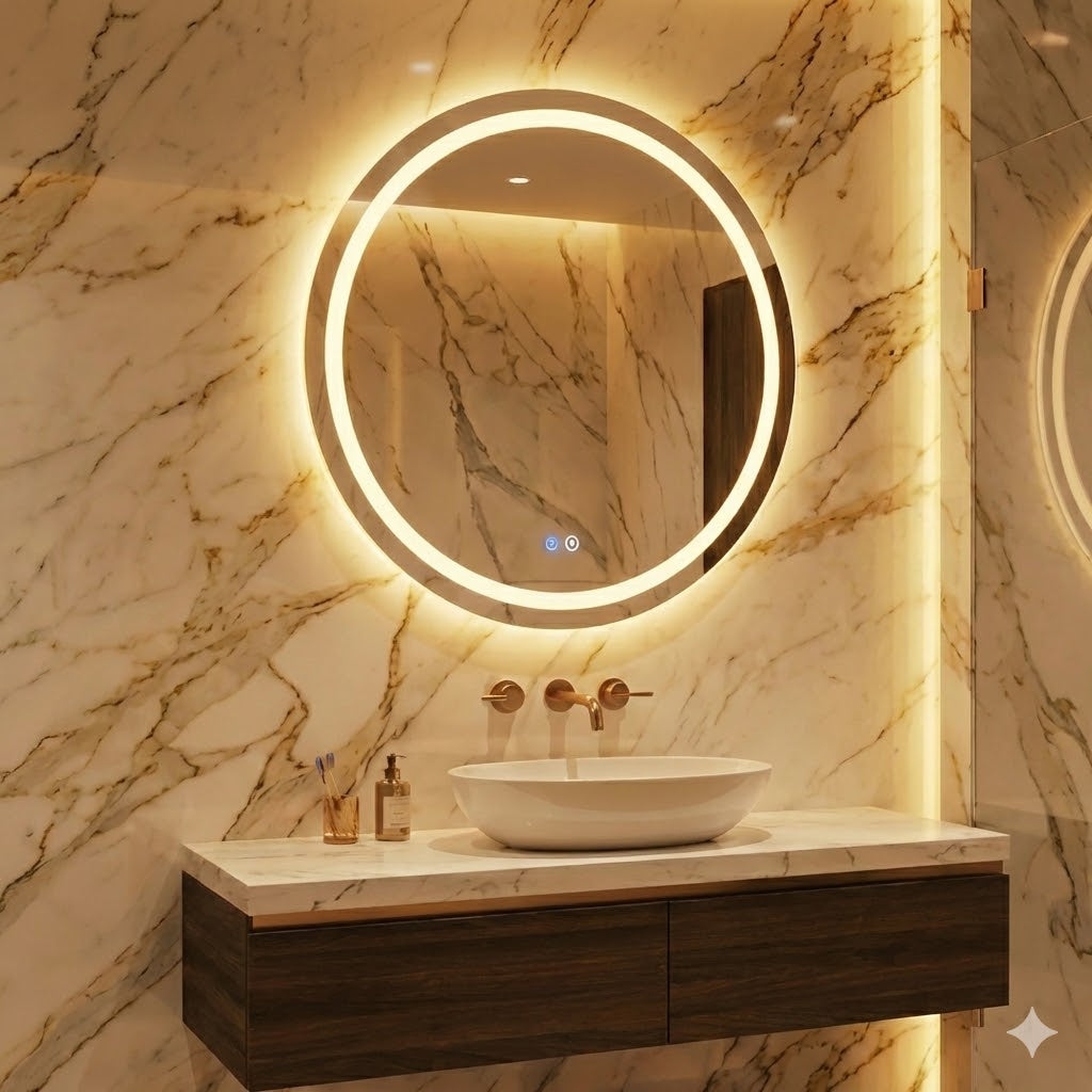 espejo circular 60x60 arenado con luz led