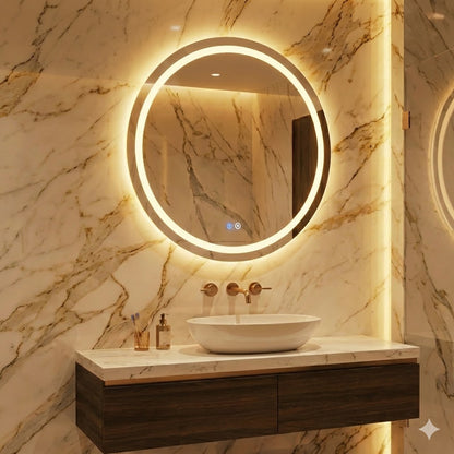 Espejo Circular 60x60 Arenado con Luz LED