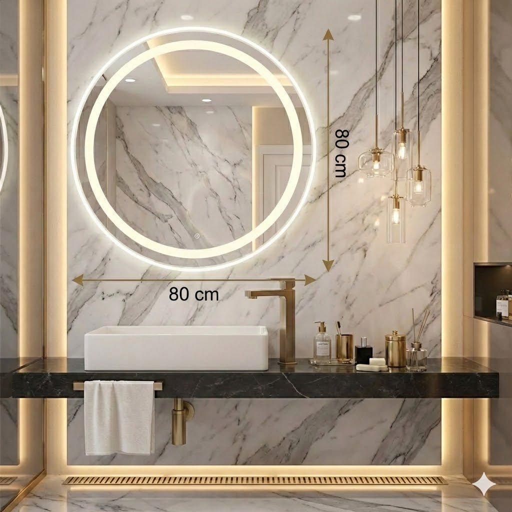 espejo circular 80x80 arenado con luz led