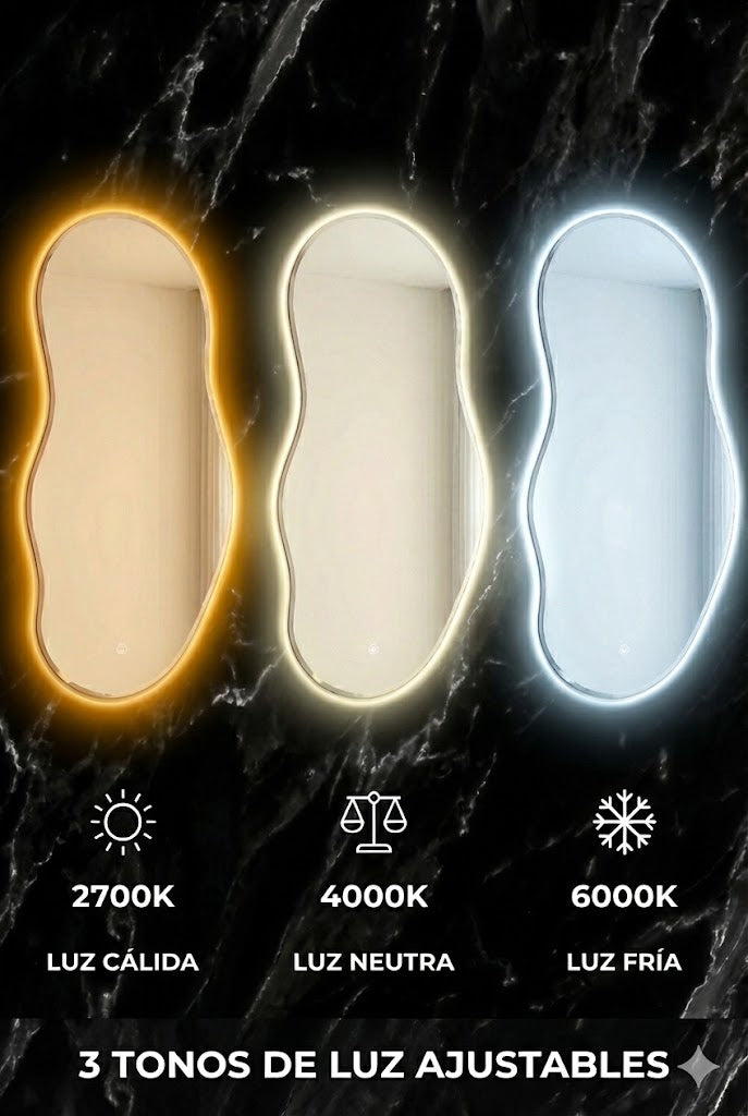 espejo ghost biselado con luz led